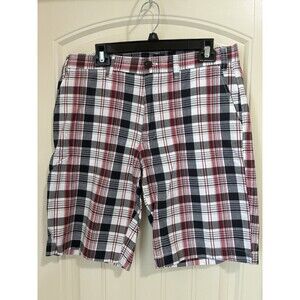 GAP MENS CHINO SHORTS SIZE 33 RED/BLACK/WHITE PLAID NEW